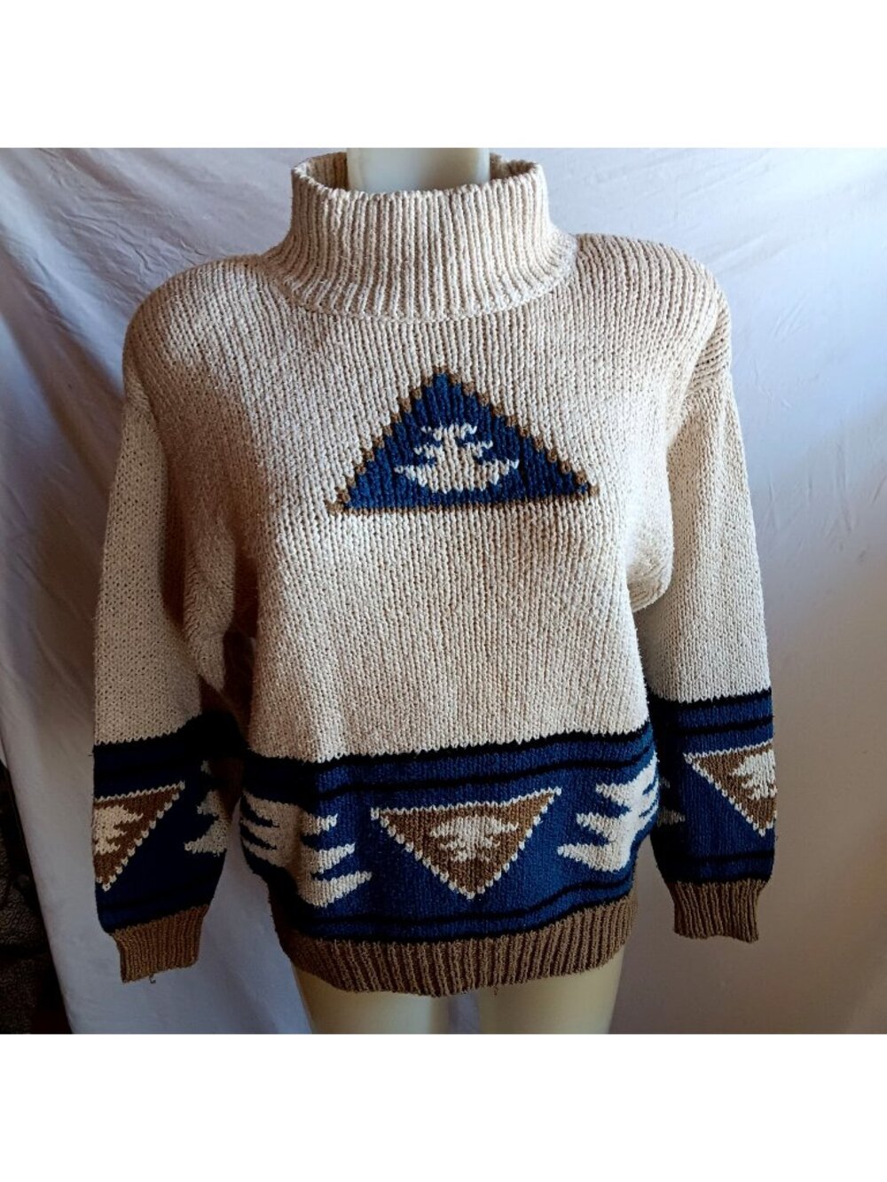 Lizwear Turtle Neck Women's PS Petite Small Sweater Vintage Geometric Pattern